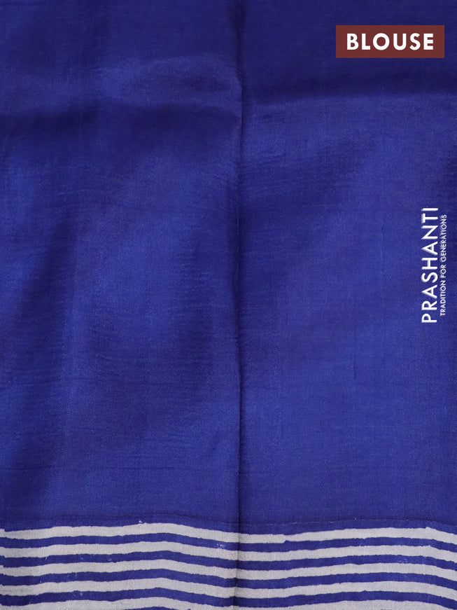 Bishnupuri silk saree cream and blue with plain body and temple design simple border