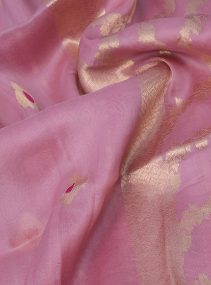 Banarasi organza silk saree pastel pink with thread & zari woven buttas and satin border