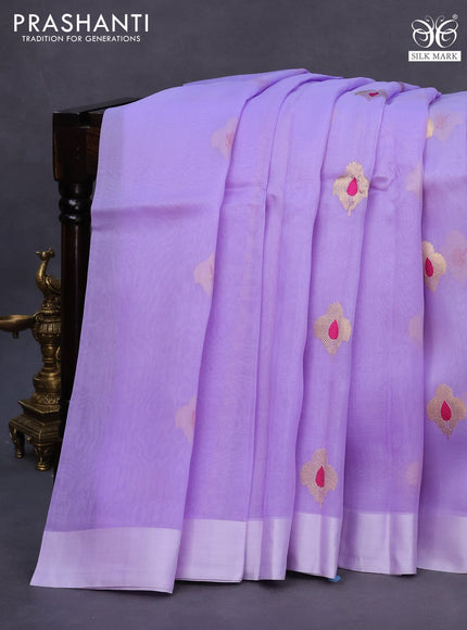 Banarasi organza silk saree lavender with thread & zari woven buttas and satin border