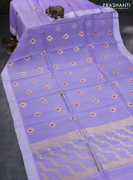 Banarasi organza silk saree lavender with thread & zari woven buttas and satin border