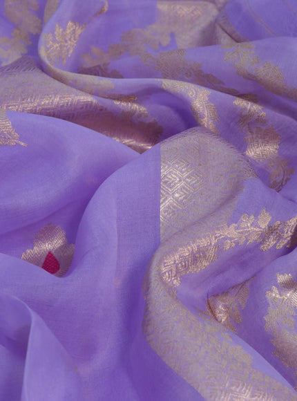 Banarasi organza silk saree lavender with thread & zari woven buttas and satin border