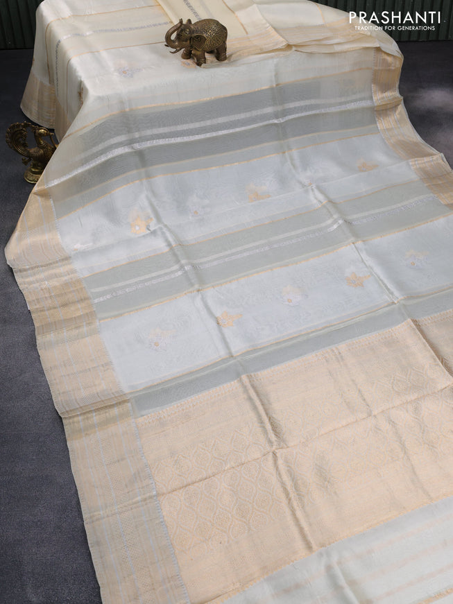 Banarasi organza silk saree cream with zari weaves & buttas and zari woven border