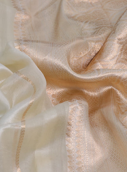 Banarasi organza silk saree cream with zari weaves & buttas and zari woven border