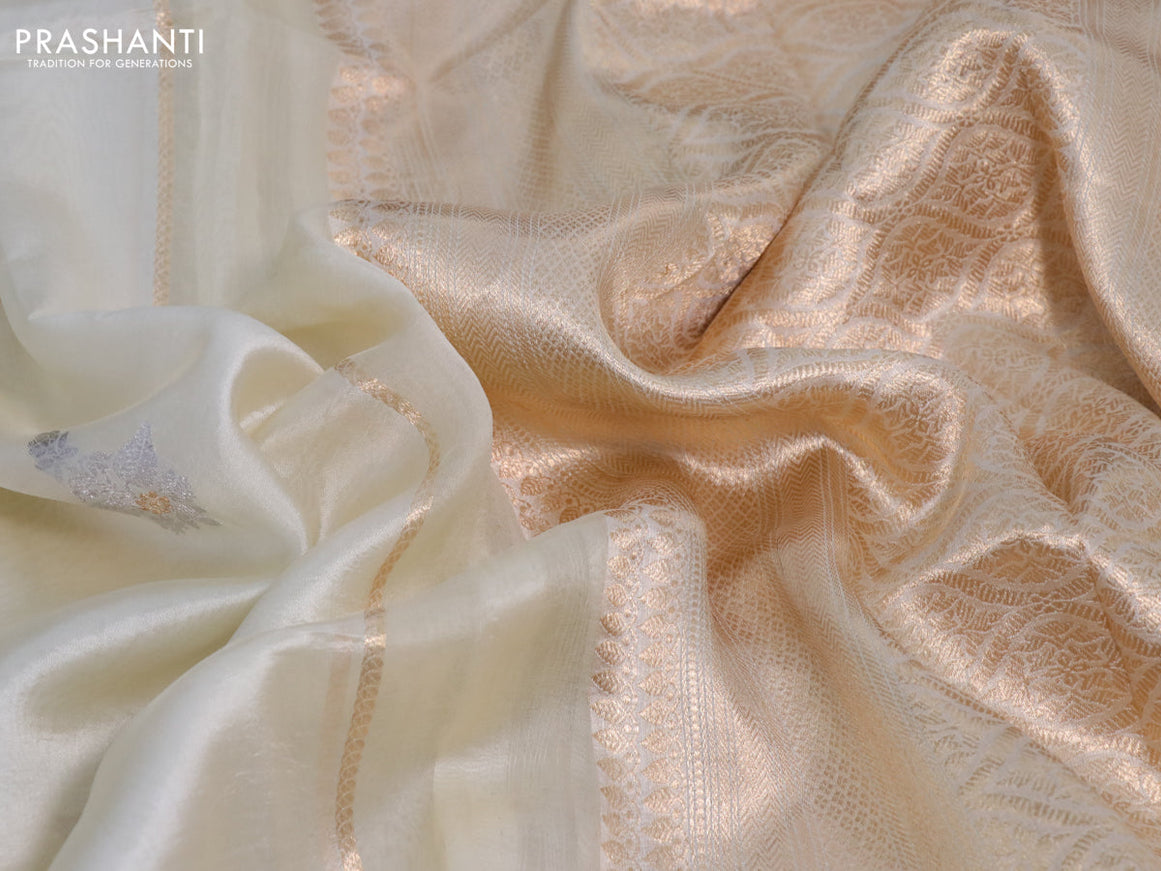 Banarasi organza silk saree cream with zari weaves & buttas and zari woven border