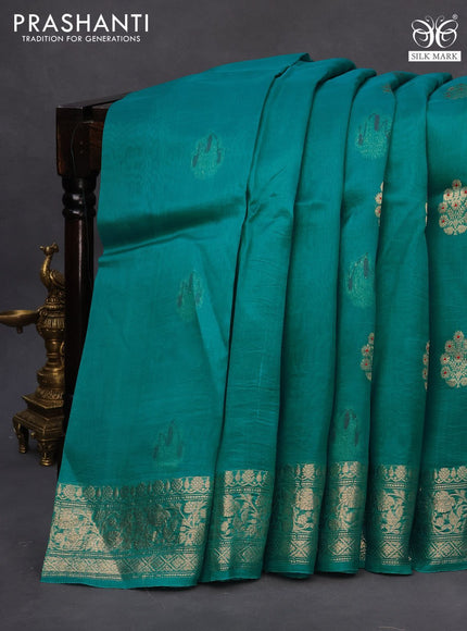 Banarasi organza silk saree teal green shade with zari woven buttas and zari woven border