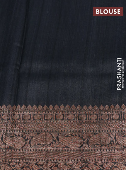 Banarasi tussar silk saree black with allover floral digital prints and zari woven banarasi style border