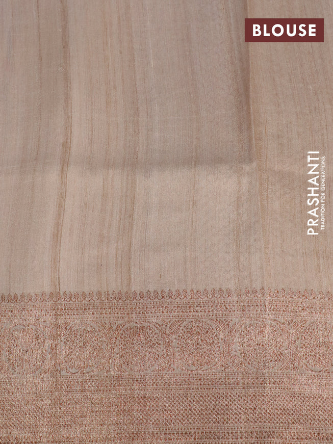 Banarasi tussar silk saree beige with allover pichwai digital prints and zari woven banarasi style border