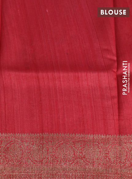 Banarasi tussar silk saree red with allover floral digital prints and zari woven banarasi style border