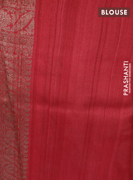 Banarasi tussar silk saree red with allover floral digital prints and zari woven banarasi style border