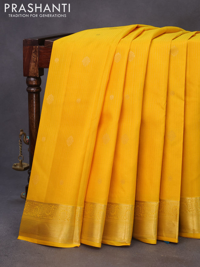 Pure kanchipuram silk saree yellow and pink with allover zari weaves and zari woven border