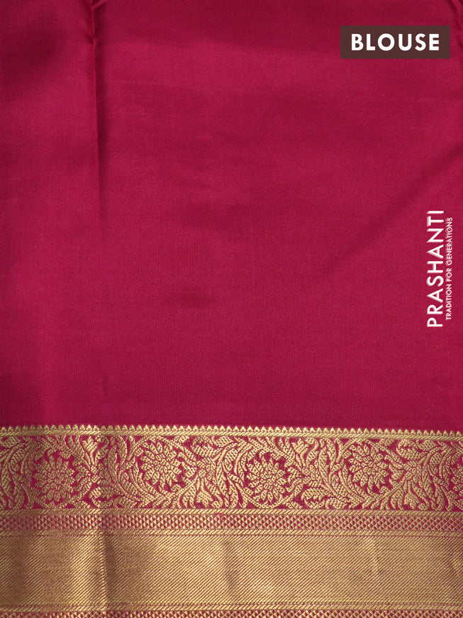 Pure kanchipuram silk saree yellow and pink with allover zari weaves and zari woven border