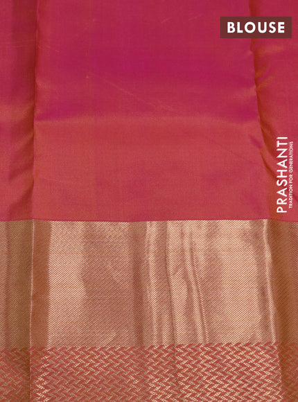 Pure kanchipuram silk saree mastard yellow and pink with zari woven buttas and long zari woven border