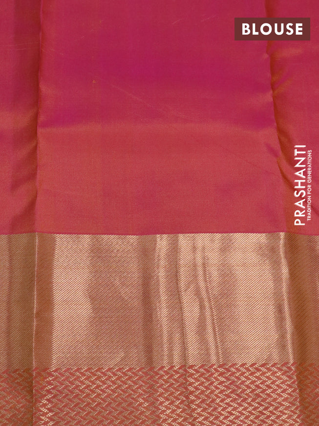 Pure kanchipuram silk saree mastard yellow and pink with zari woven buttas and long zari woven border