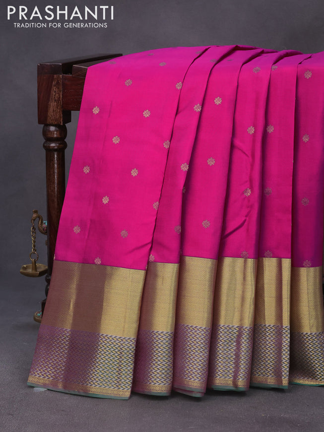 Pure kanchipuram silk saree pink and dual shade of pink with zari woven buttas and long zari woven border