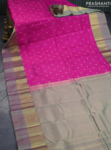 Pure kanchipuram silk saree pink and dual shade of pink with zari woven buttas and long zari woven border