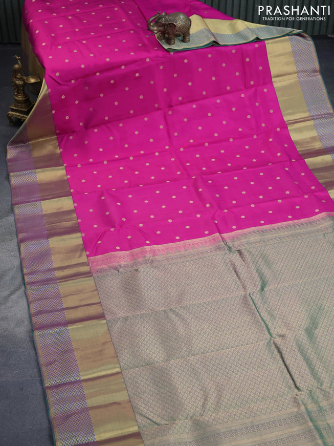 Pure kanchipuram silk saree pink and dual shade of pink with zari woven buttas and long zari woven border