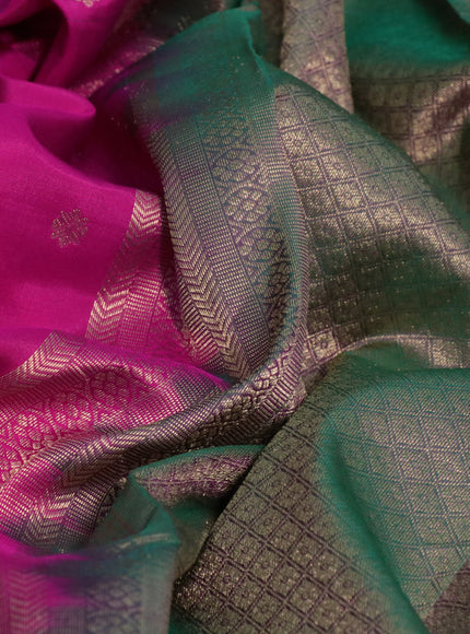 Pure kanchipuram silk saree pink and dual shade of pink with zari woven buttas and long zari woven border