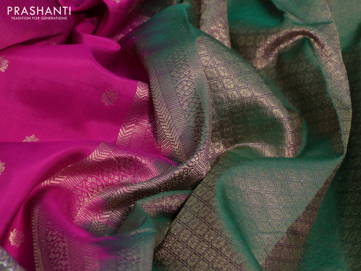 Pure kanchipuram silk saree pink and dual shade of pink with zari woven buttas and long zari woven border