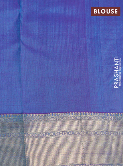 Pure kanchipuram silk saree light blue and dual shade of purple with zari woven buttas and zari woven border