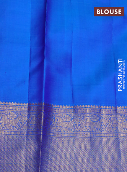 Pure kanchipuram silk saree dual shade of bluish green and cs blue with zari woven buttas and rich zari woven border