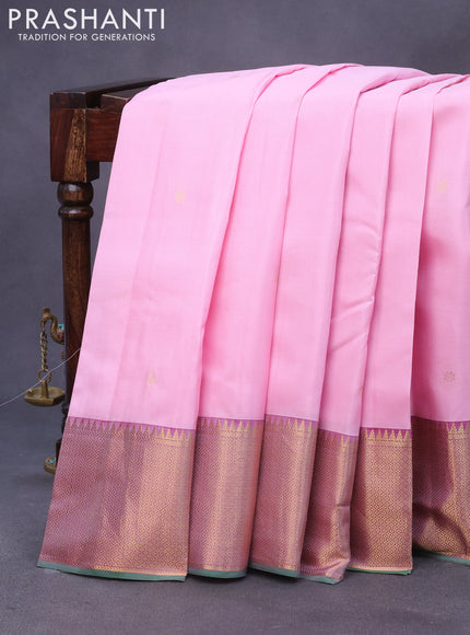 Pure kanchipuram silk saree light pink and dual shade of purple with zari woven buttas and rich zari woven border