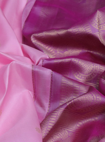 Pure kanchipuram silk saree light pink and dual shade of purple with zari woven buttas and rich zari woven border