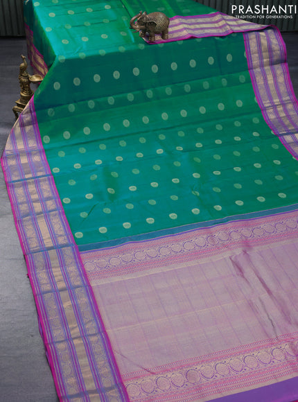 Pure kanchipuram silk saree teal green and dual shade of pink with zari woven buttas and long zari woven border