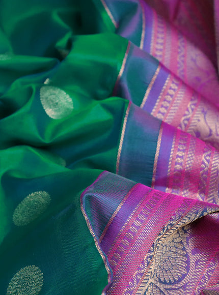 Pure kanchipuram silk saree teal green and dual shade of pink with zari woven buttas and long zari woven border