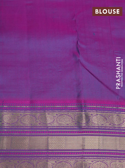 Pure kanchipuram silk saree teal green and dual shade of pink with zari woven buttas and long zari woven border