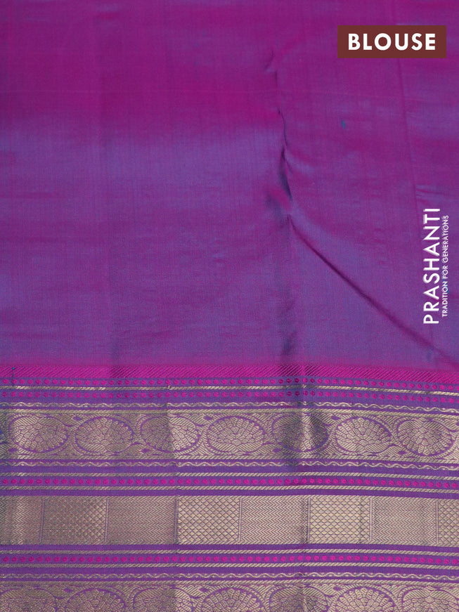 Pure kanchipuram silk saree teal green and dual shade of pink with zari woven buttas and long zari woven border