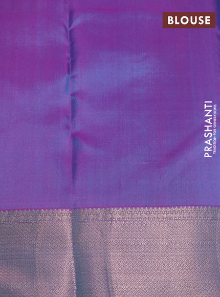 Pure kanchipuram silk saree light blue and green with plain body and zari woven border