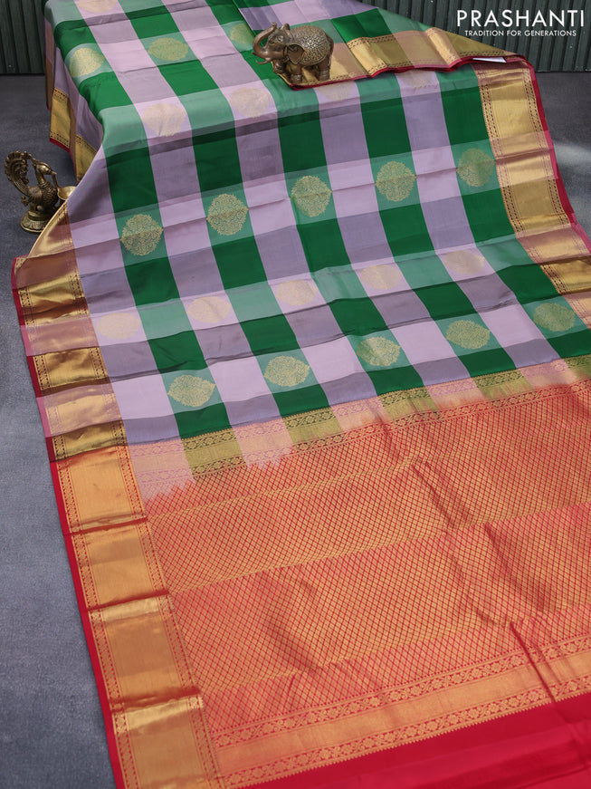 Pure kanchipuram silk saree multi colour with allover paalum pazhamum checks and zari woven border