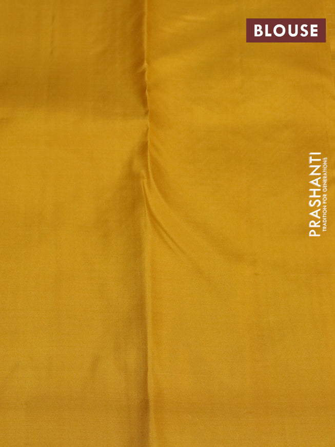 Pure kanchipuram silk saree mustard yellow with allover zari checks & buttas in borderless style