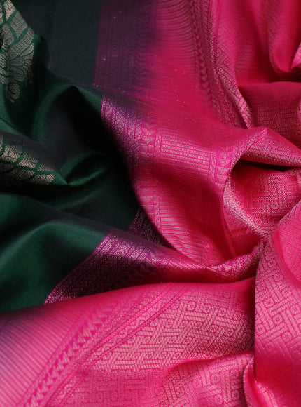 Pure kanchipuram silk saree green and pink with zari woven buttas in borderless style