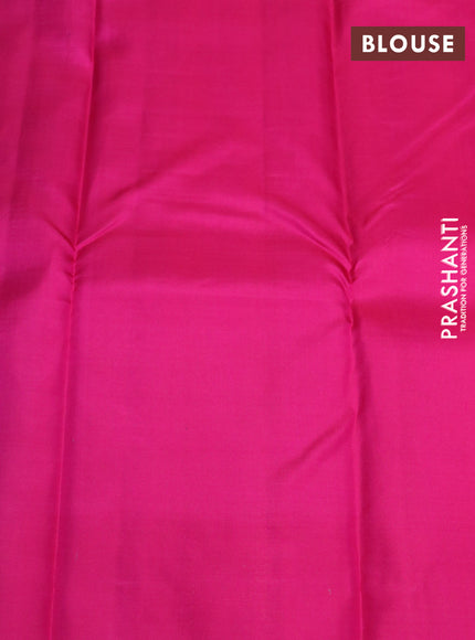 Pure kanchipuram silk saree green and pink with zari woven buttas in borderless style