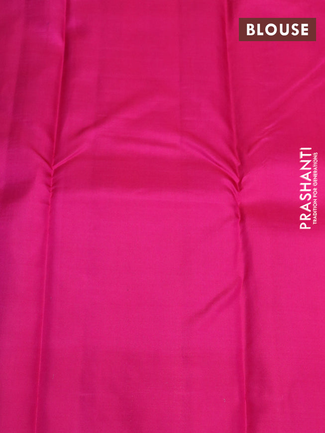 Pure kanchipuram silk saree green and pink with zari woven buttas in borderless style