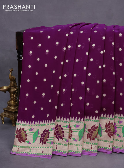 Banarasi georgette silk saree deep purple and mild lavender with zari woven buttas and zari woven floral design zari woven paithani border