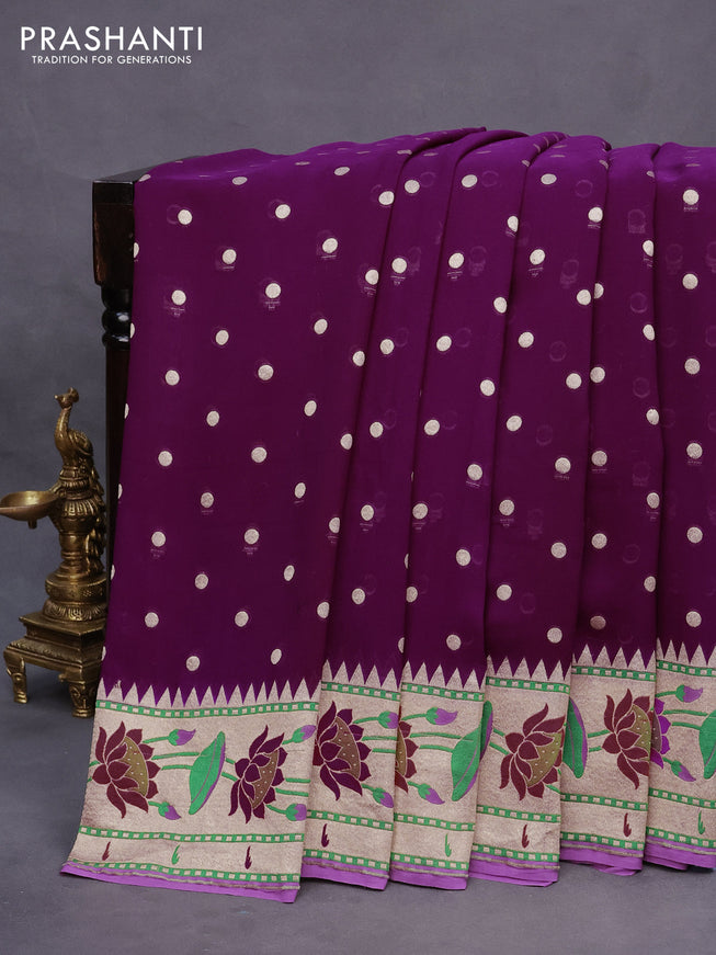 Banarasi georgette silk saree deep purple and mild lavender with zari woven buttas and zari woven floral design zari woven paithani border