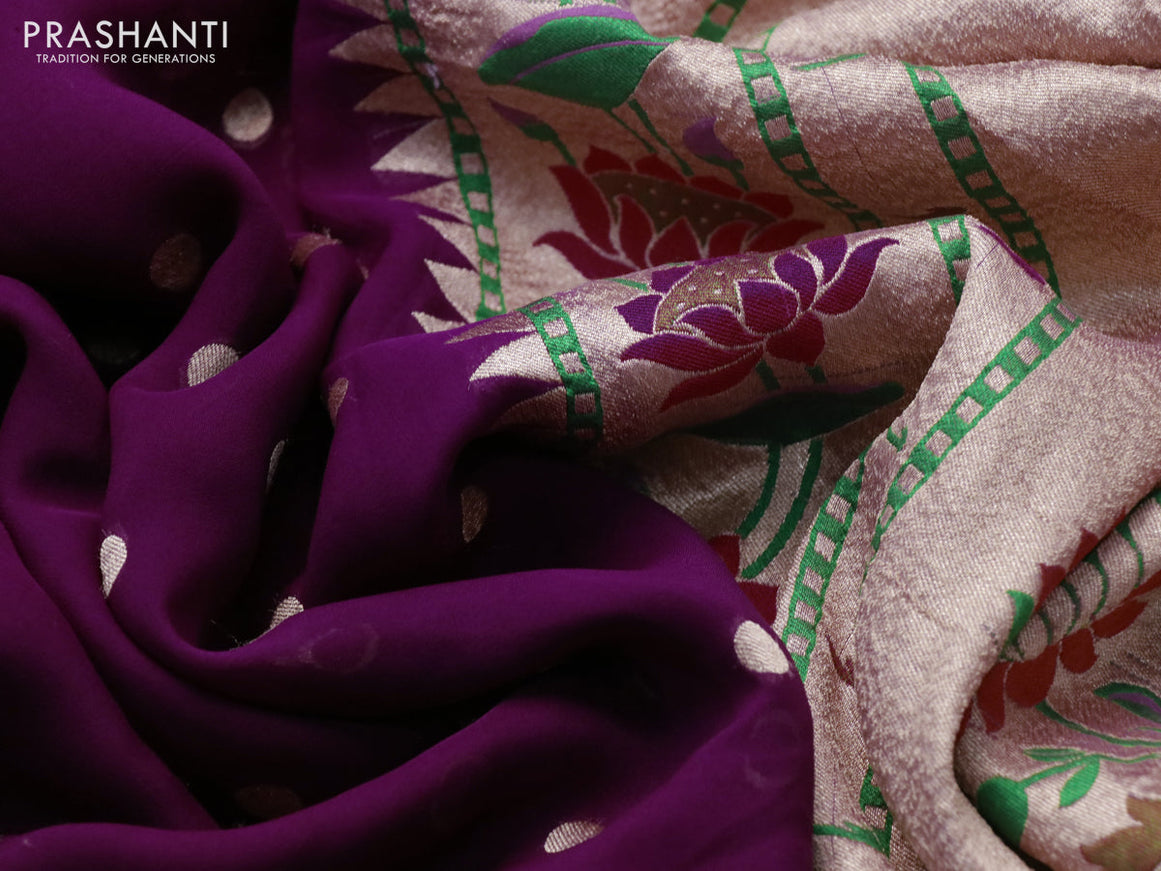 Banarasi georgette silk saree deep purple and mild lavender with zari woven buttas and zari woven floral design zari woven paithani border