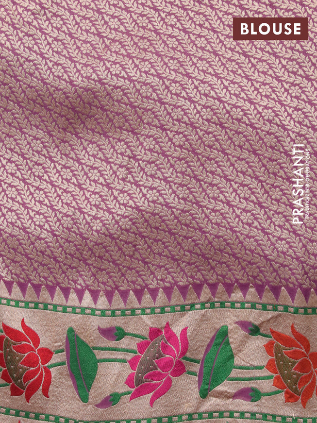 Banarasi georgette silk saree deep purple and mild lavender with zari woven buttas and zari woven floral design zari woven paithani border