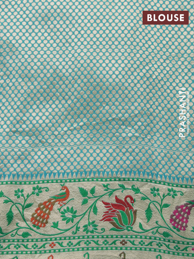 Banarasi georgette silk saree blue and teal blue with allover zari woven buttas and zari woven peacock design zari woven paithani border