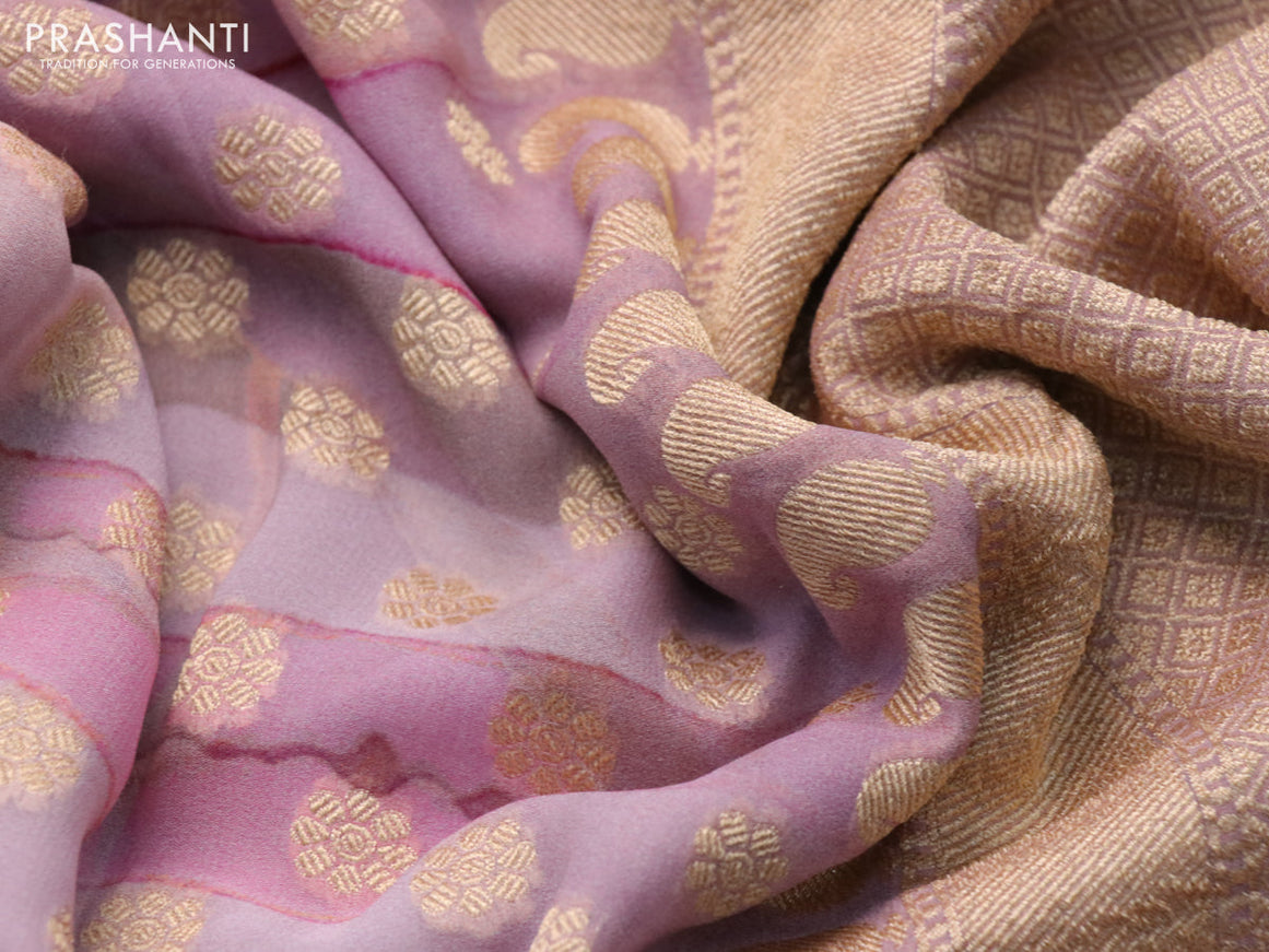 Banarasi georgette silk saree mild lavender shade and mild peach with allover zari woven buttas and zari woven border