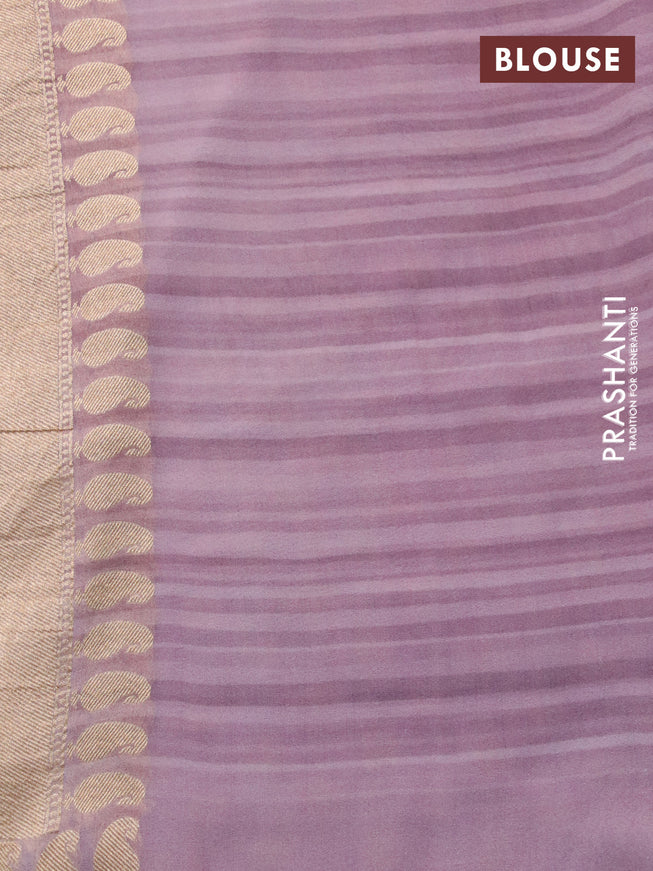 Banarasi georgette silk saree mild lavender shade and mild peach with allover zari woven buttas and zari woven border