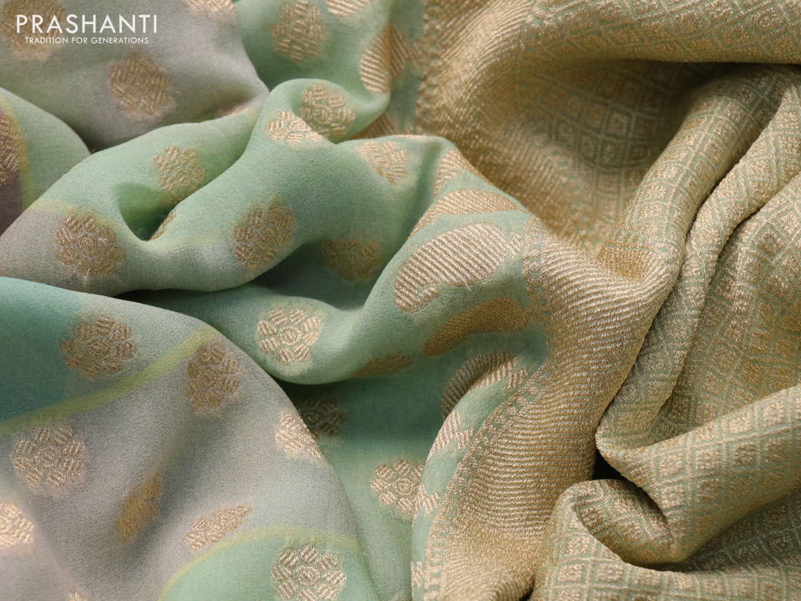 Banarasi georgette silk saree teal green and light pink with zari woven buttas and zari woven border