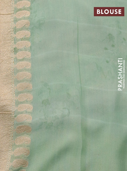 Banarasi georgette silk saree teal green and light pink with zari woven buttas and zari woven border