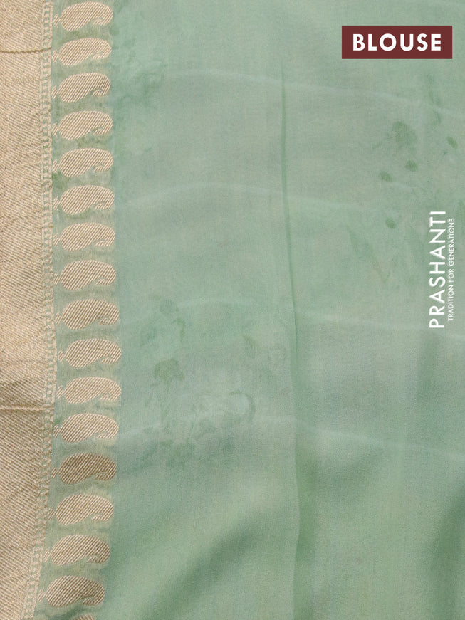 Banarasi georgette silk saree teal green and light pink with zari woven buttas and zari woven border