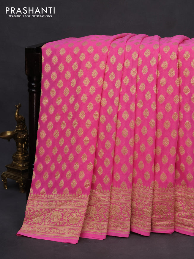 Banarasi georgette silk saree light pink with zari woven buttas and zari woven border