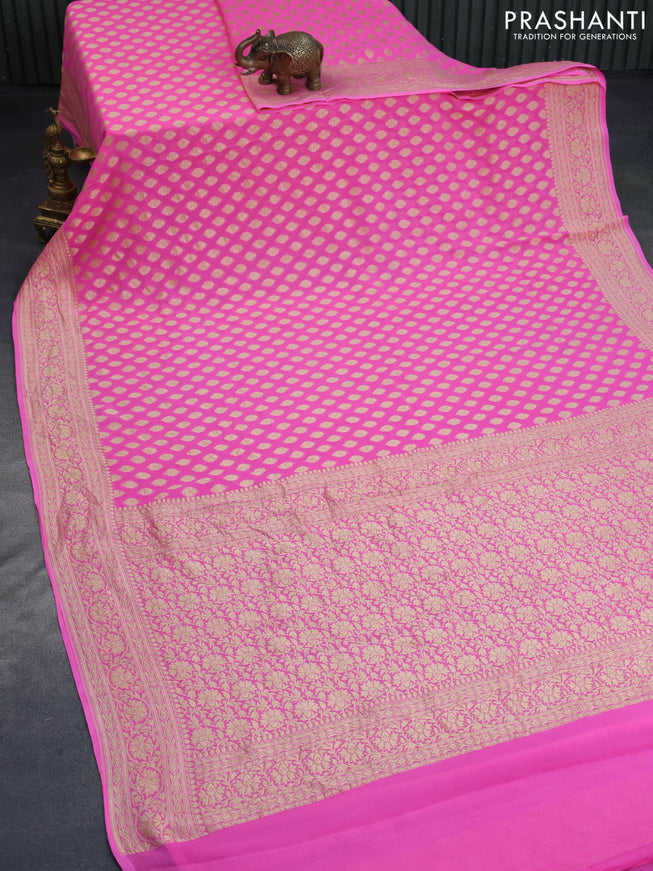 Banarasi georgette silk saree light pink with zari woven buttas and zari woven border