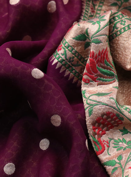 Banarasi georgette silk saree deep purple and mild lavender with zari woven buttas and zari woven peacock design zari woven paithani border