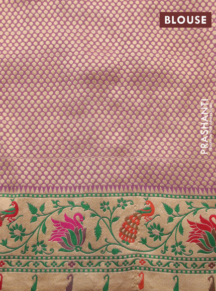 Banarasi georgette silk saree deep purple and mild lavender with zari woven buttas and zari woven peacock design zari woven paithani border